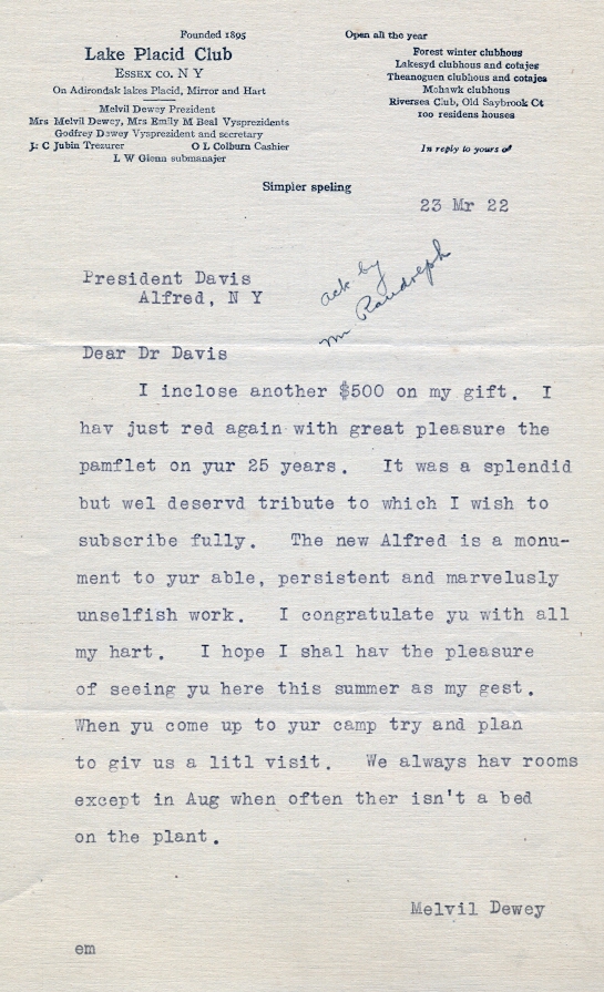Dewey letter, 1922