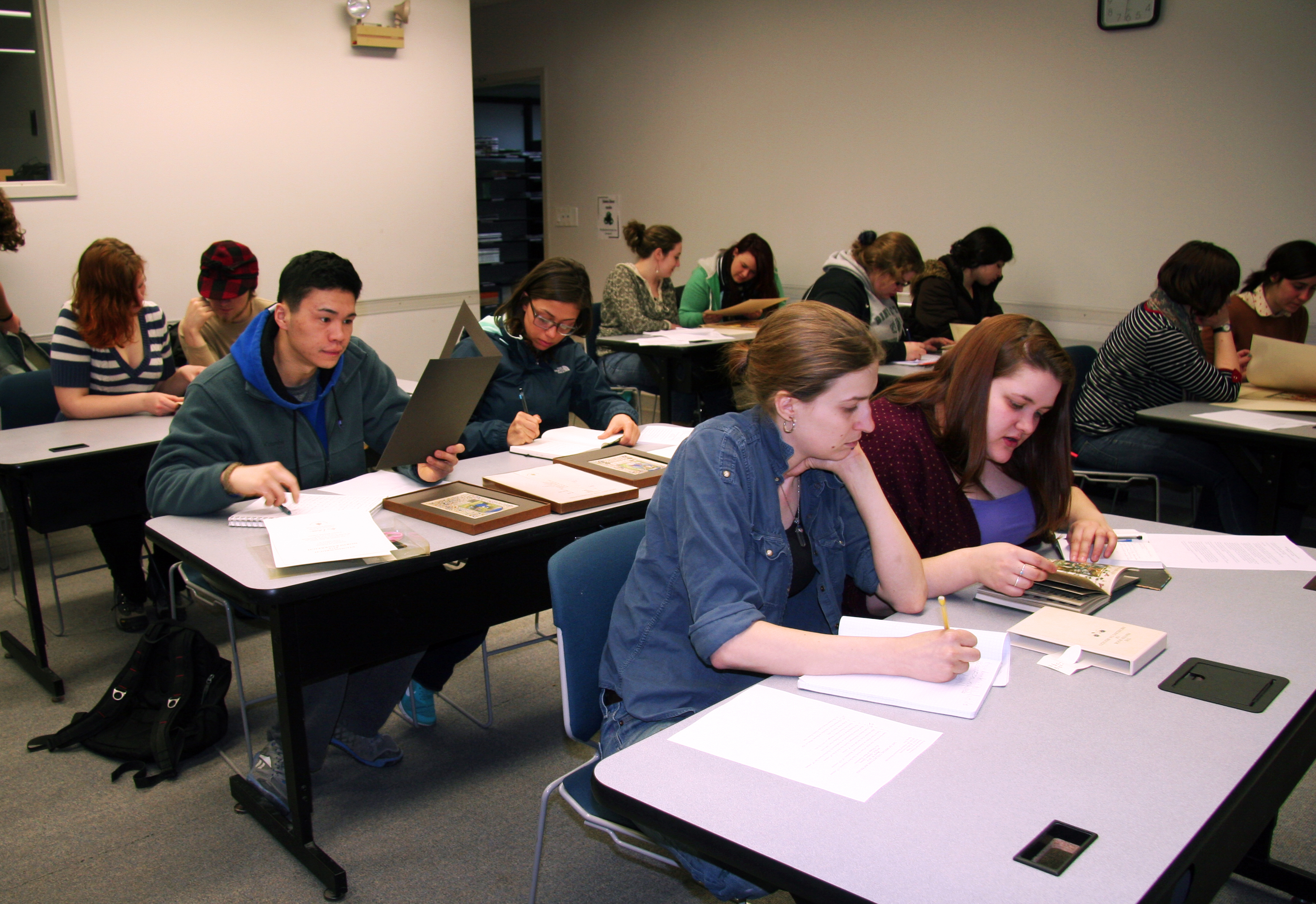 Students working with some of our manuscript facsimiles.