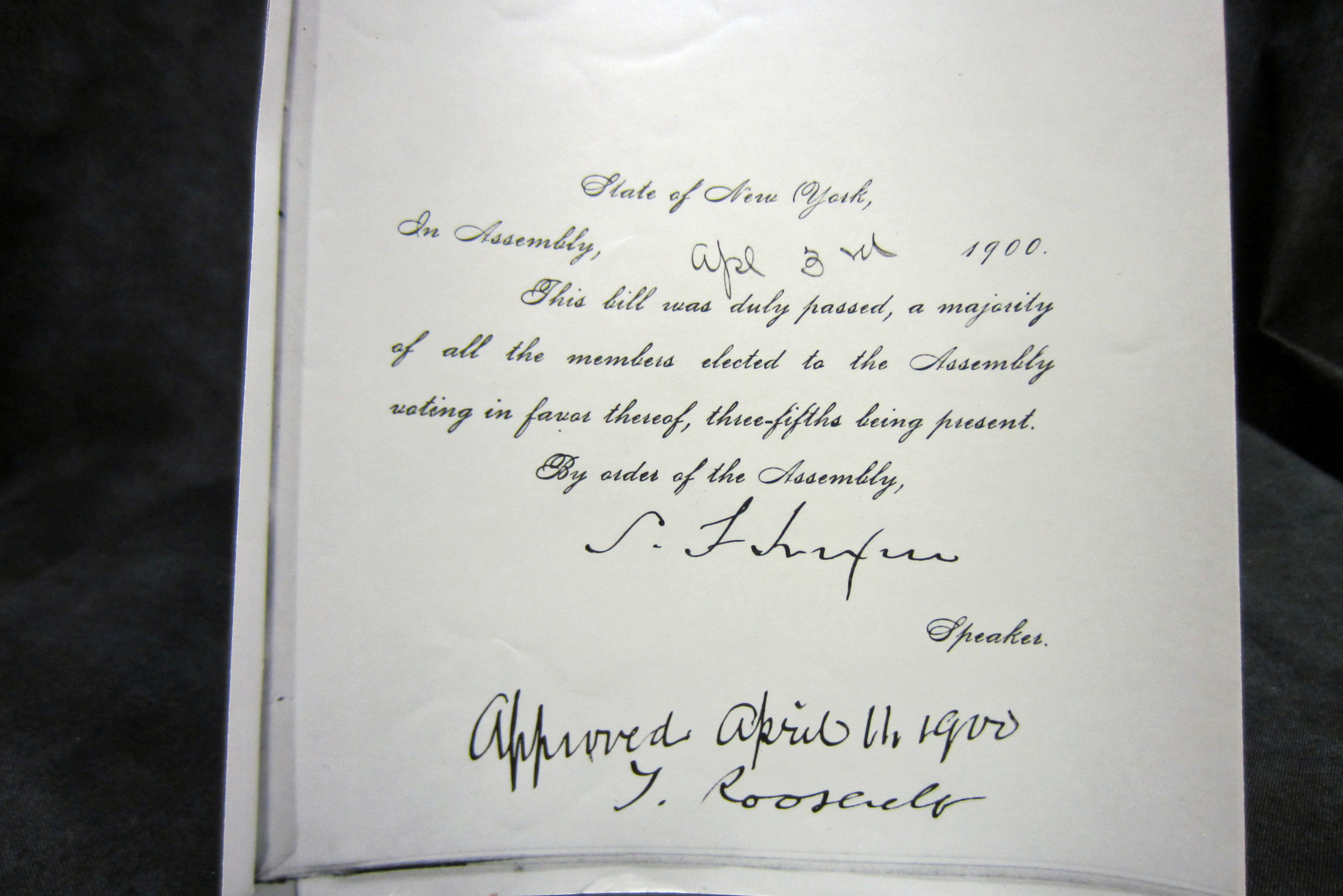 Theodore Roosevelt's Signature establishing The NYS School of Clay-working & Ceramics at Alfred