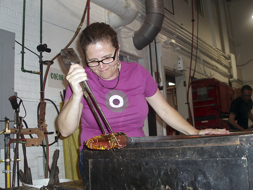 Traci in the glass hot shop