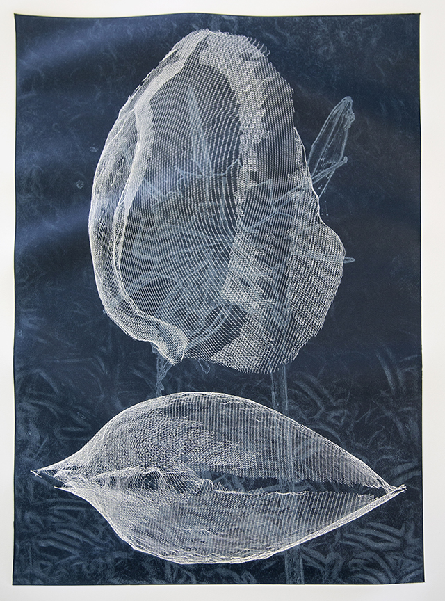Two layered print with images by Scott and Elisabeth (note: print appears wavy because it was photographed while still wet)