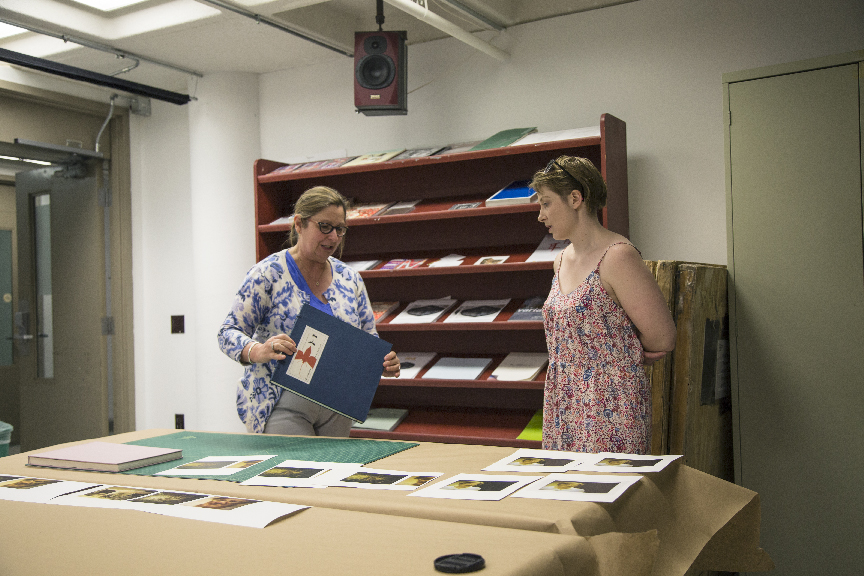 Renate speaking with recent EIA graduate Jessica Earle about her thesis book
